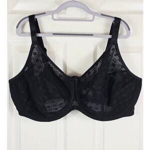 Glamorise Black Lace Diamond Design Underwire Women's Bra 48F
